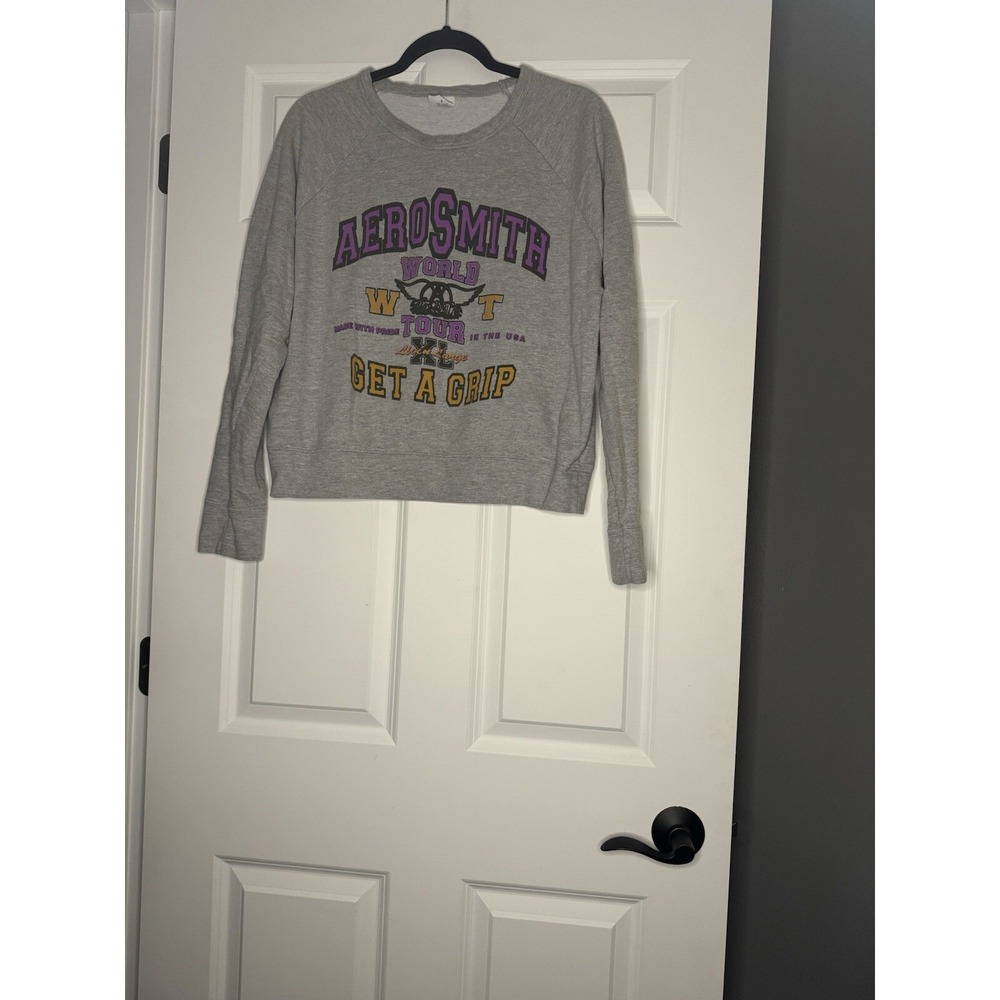 Letluv Crewneck Pullover Sweatshirt Small Aerosmith Gray W Multicolor